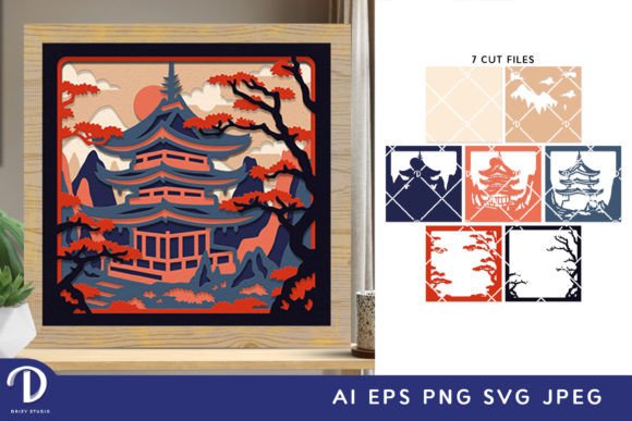 Download Pagoda with Cherry Blossom 3D Shadow Box - Cherry blossom 3d shadow box Collection