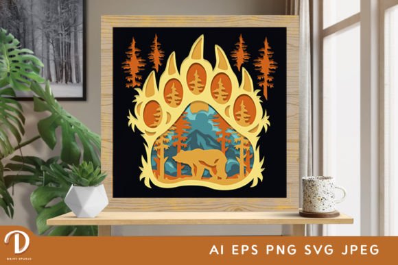 Download Bear Paw 3D Shadow Box Paper Cut - Paw Collection